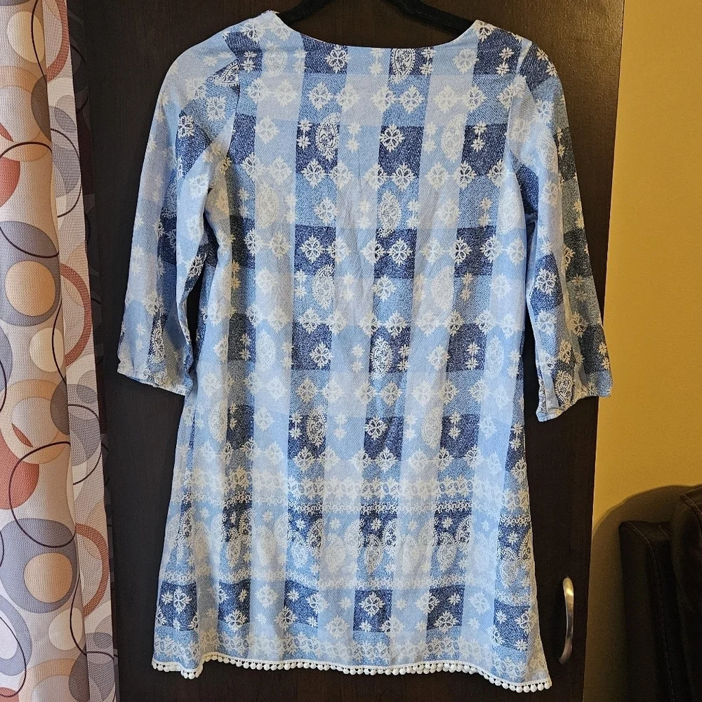 Sequin Hearts Blue and White Dress With Lace-Up Neck Design